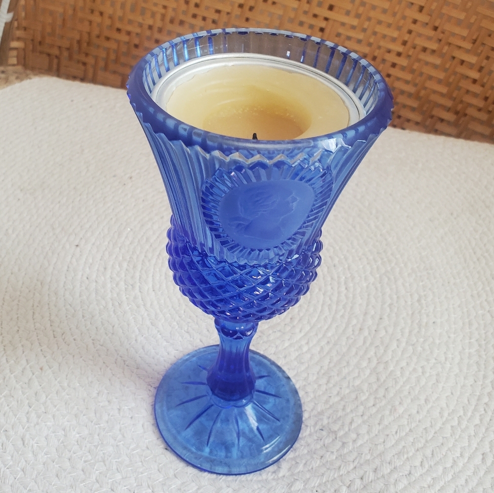 Candle Holder Goblet Vintage Avon Cobalt Blue 8"  Glass  George Washington